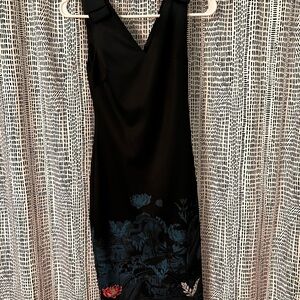 Ted Baker London Dark Navy Midi Dress with Floral Design